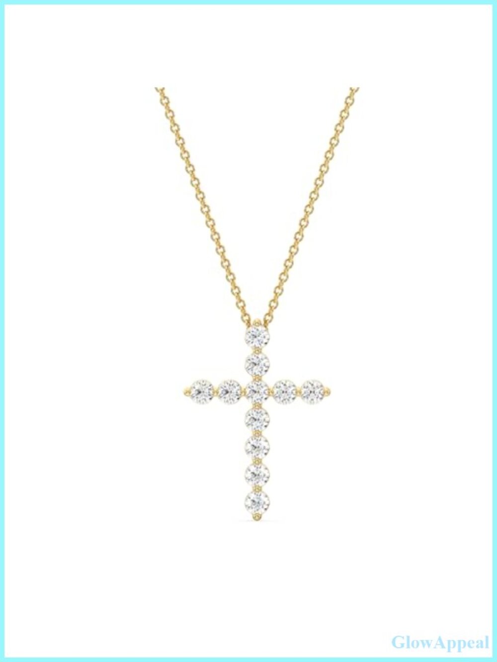 Lab Grown Diamond Cross Pendant Necklace Sterling Silver Gold Plated 18 Inch